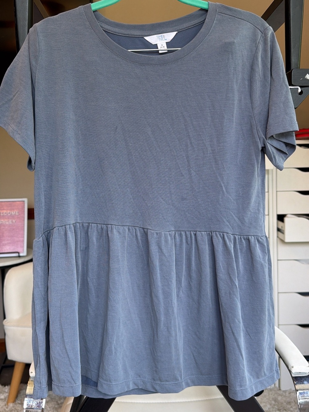 Time & tru dusty blue top